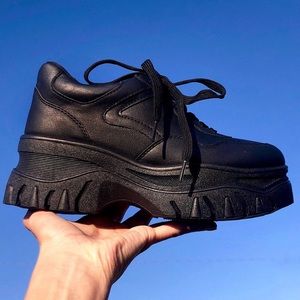 black chunky platform sneakers